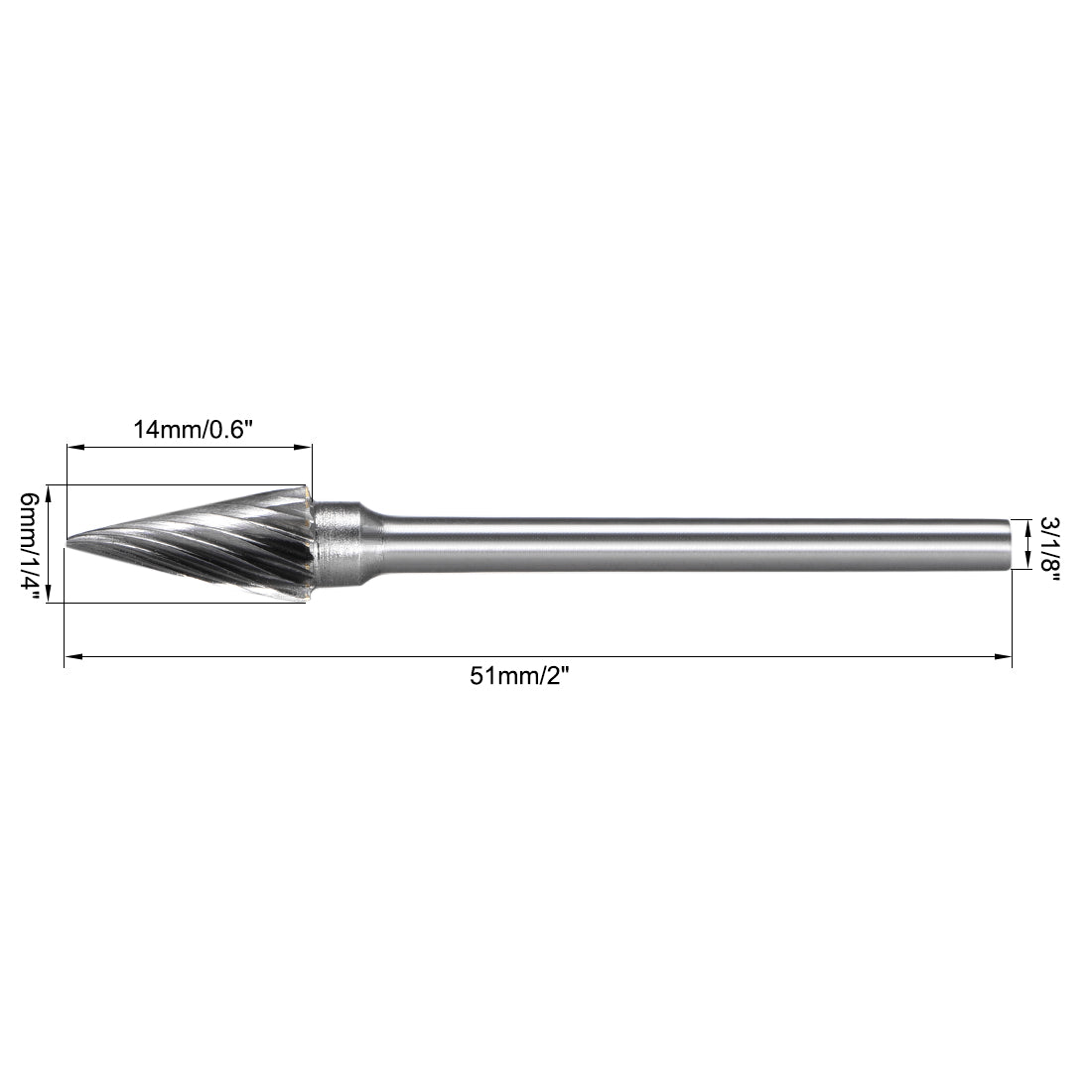 Harfington Tungsten Carbide Single Cut Rotary Burrs File Pointed Cone Shape with 1/8" Shank