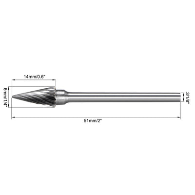 Harfington Tungsten Carbide Single Cut Rotary Burrs File Pointed Cone Shape with 1/8" Shank