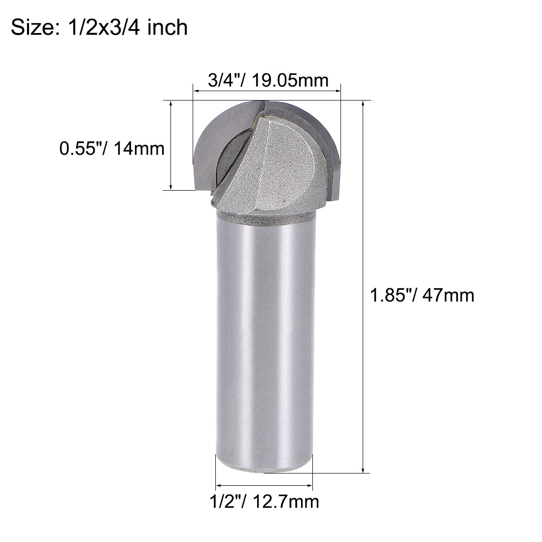 Harfington Router Bit 1/2 inch Shank 3/4 inch Cutting Dia. Core Box 2 Flutes Carbon Steel for Carpentry Woodworking Milling Cutter Tool