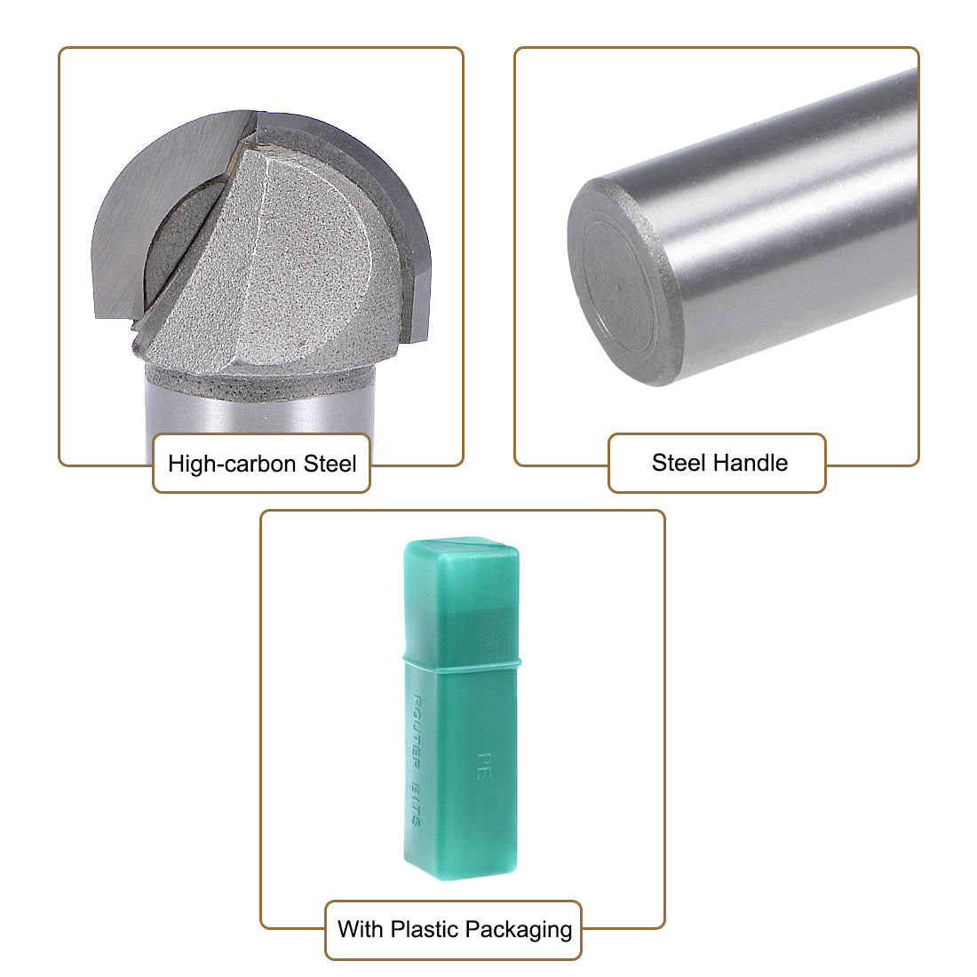 Harfington Router Bit 1/2 inch Shank 3/4 inch Cutting Dia. Core Box 2 Flutes Carbon Steel for Carpentry Woodworking Milling Cutter Tool