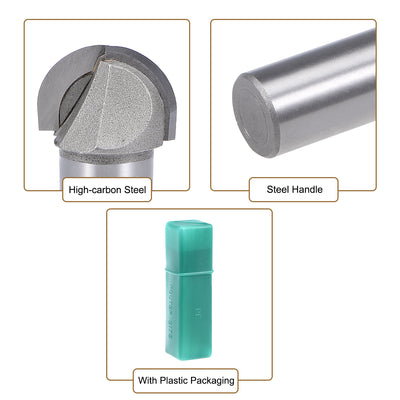 Harfington Router Bit 1/2 inch Shank 3/4 inch Cutting Dia. Core Box 2 Flutes Carbon Steel for Carpentry Woodworking Milling Cutter Tool
