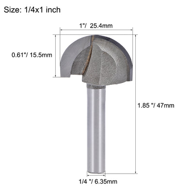 Harfington Router Bit 1/4 inch Shank 1 inch Cutting Dia. Core Box 2 Flutes Carbon Steel for Carpentry Woodworking Milling Cutter Tool