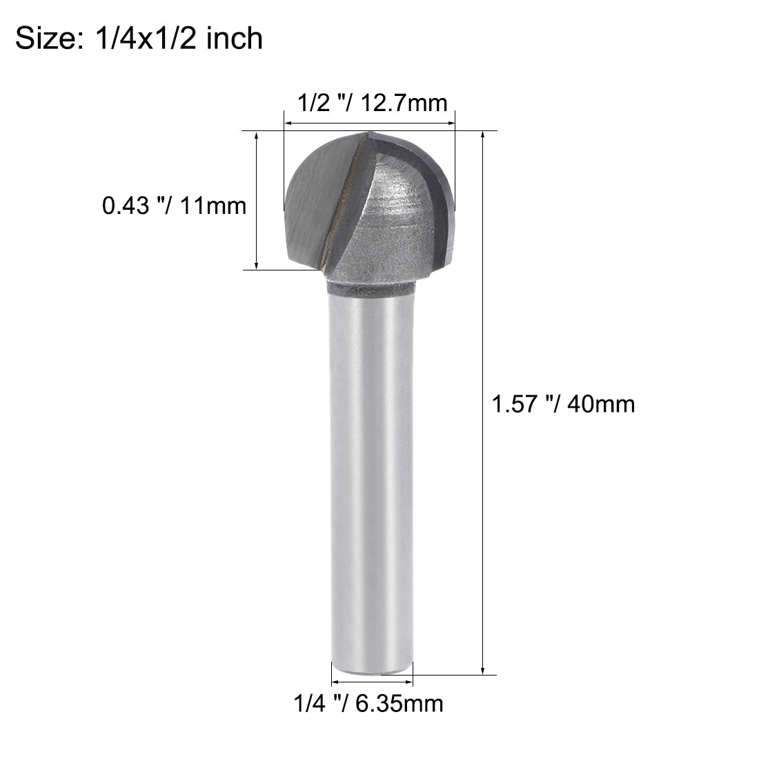 Harfington Router Bit 1/4 inch Shank 1/2 inch Cutting Dia. Core Box 2 Flutes Carbon Steel for Carpentry Woodworking Milling Cutter Tool