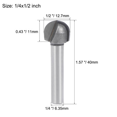 Harfington Router Bit 1/4 inch Shank 1/2 inch Cutting Dia. Core Box 2 Flutes Carbon Steel for Carpentry Woodworking Milling Cutter Tool