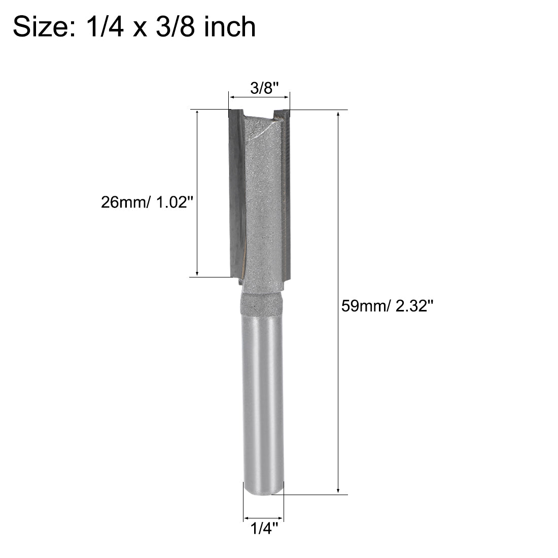 Harfington Router Bit 1/4" Shank 3/8" Cutting Dia 2 Straight Flutes Carbide for Woodworking Carpentry Milling Cutter Tool 2pcs