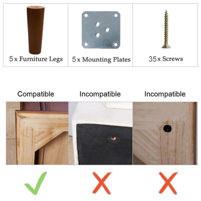 Harfington Round Solid Wood Furniture Leg Chair Sofa Cabinet Replacement Set of 5