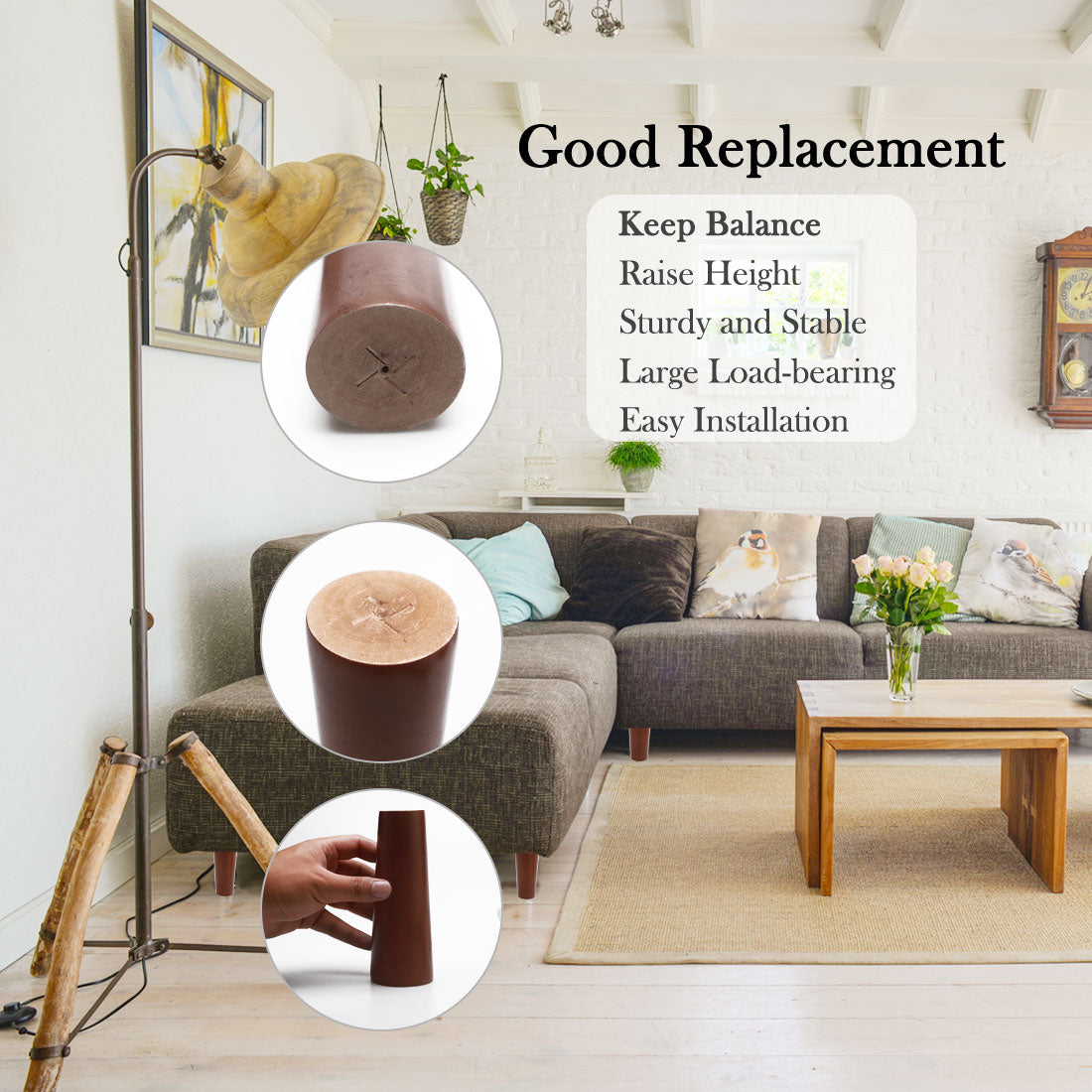 Harfington Round Solid Wood Furniture Leg Chair Sofa Cabinet Replacement Set of 5