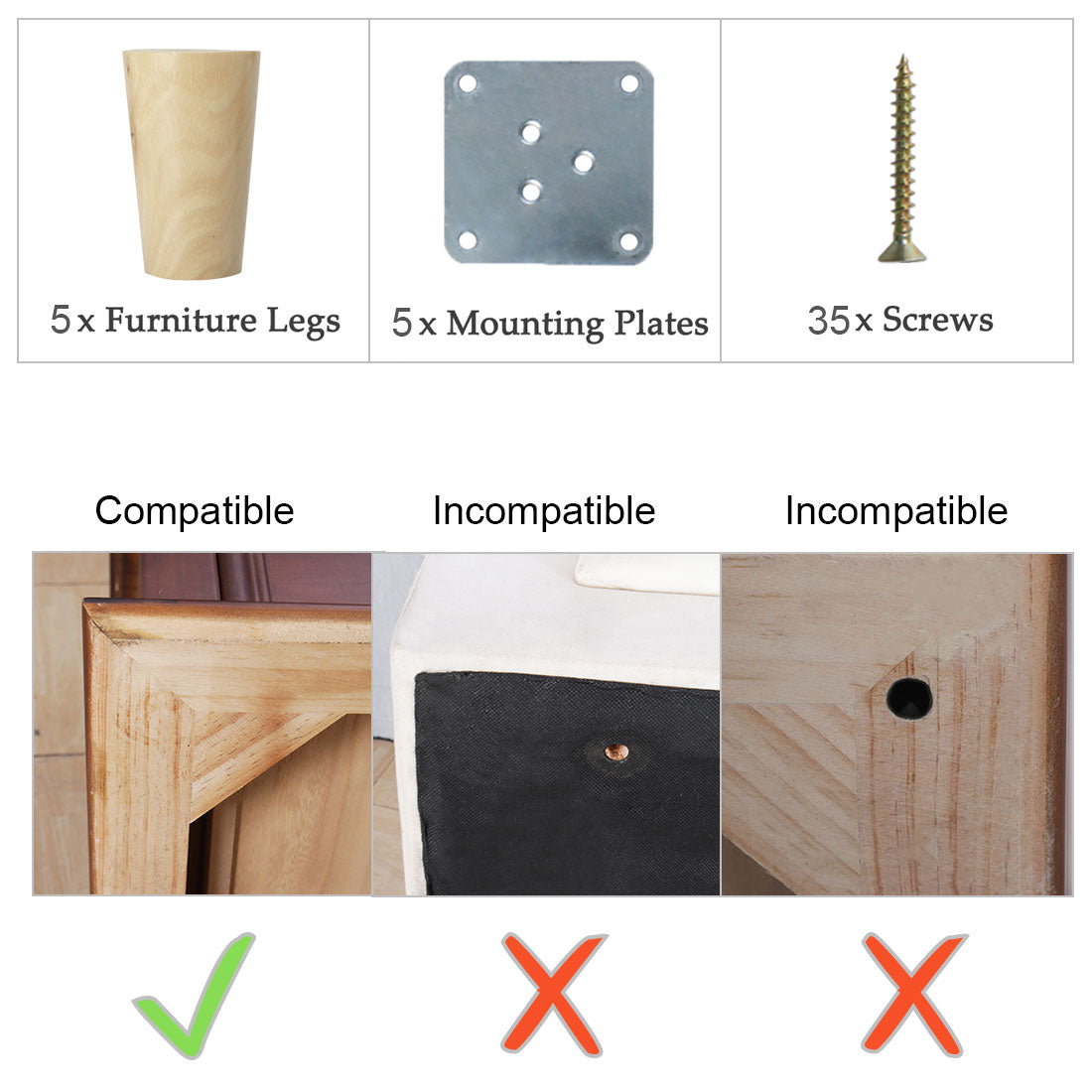 Harfington Round Solid Wood Furniture Leg Chair Sofa Cabinet Replacement Set of 5