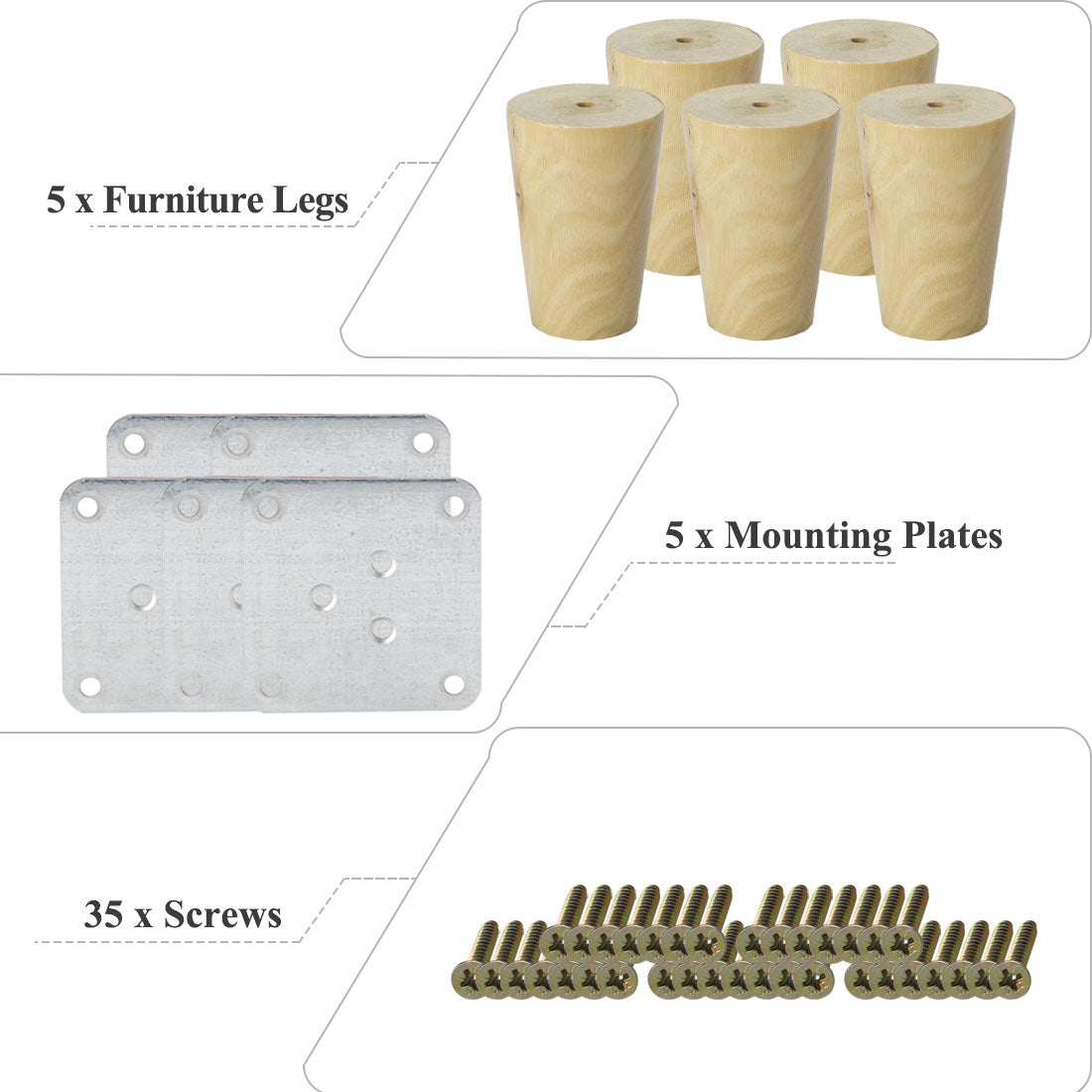 Harfington Round Solid Wood Furniture Leg Chair Sofa Cabinet Replacement Set of 5