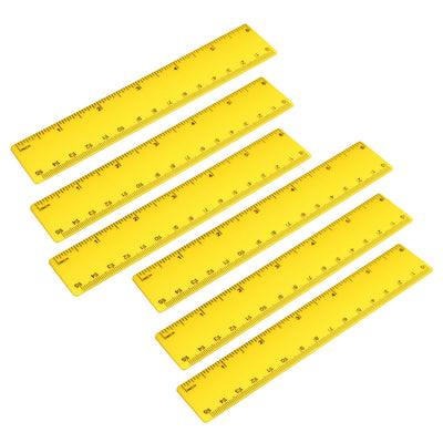 Harfington Plastic Ruler 15cm 6 inches Straight Ruler Yellow Measuring Tool 6 Pcs