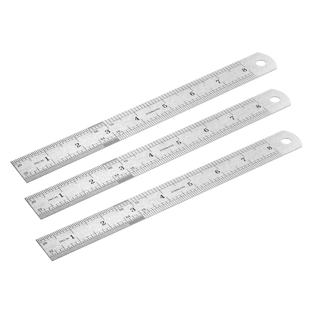 Harfington Stainless Steel Ruler 8-inch (20cm) Straight Ruler Inches and Metric Scale 3pcs