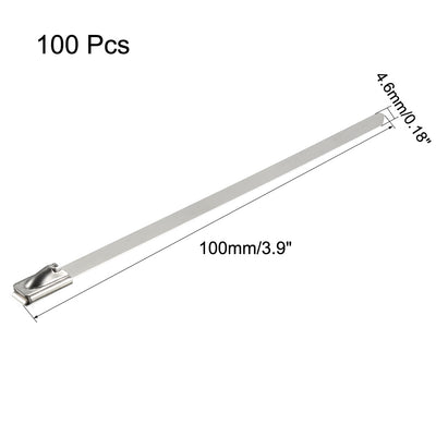 Harfington 4 Inches Stainless Steel Cable Zip Ties Multi-Purpose Metal Exhaust Wrap 100pcs