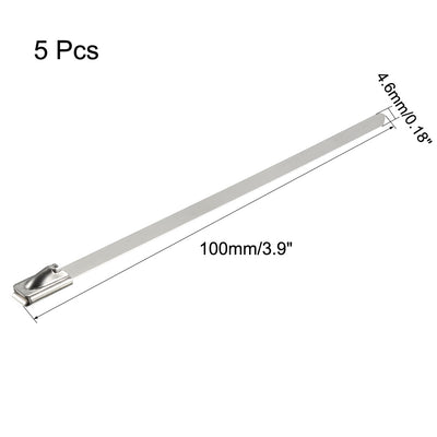 Harfington 4 Inches Stainless Steel Cable Zip Ties Multi-Purpose Metal Exhaust Wrap 5pcs