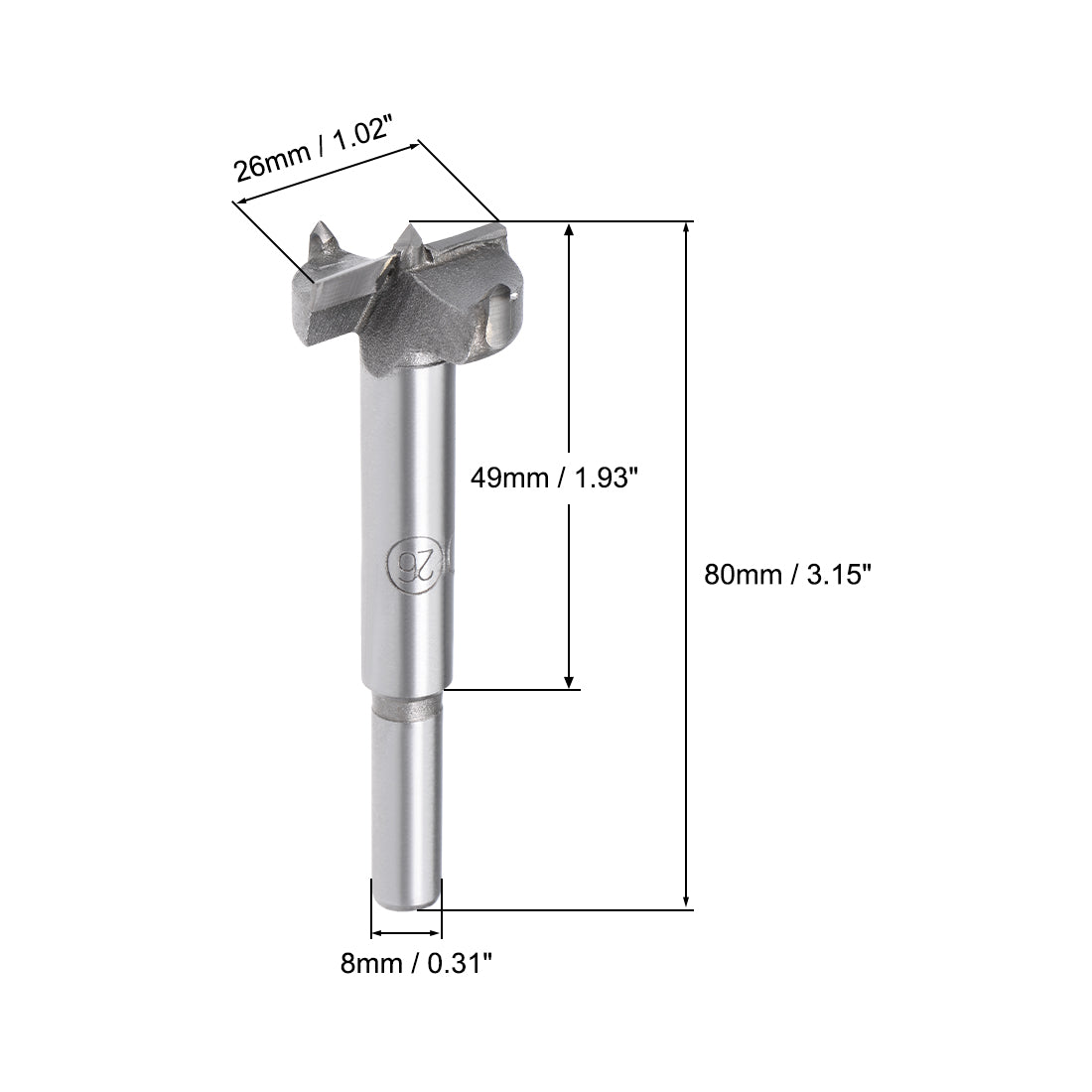 Harfington Forstner Wood Boring Drill Bits 26mm Dia. Hole Saw Carbide Tip Round Shank Cutting for Hinge Plywood MDF CNC Tool