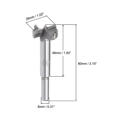 Harfington Forstner Wood Boring Drill Bits 26mm Dia. Hole Saw Carbide Tip Round Shank Cutting for Hinge Plywood MDF CNC Tool
