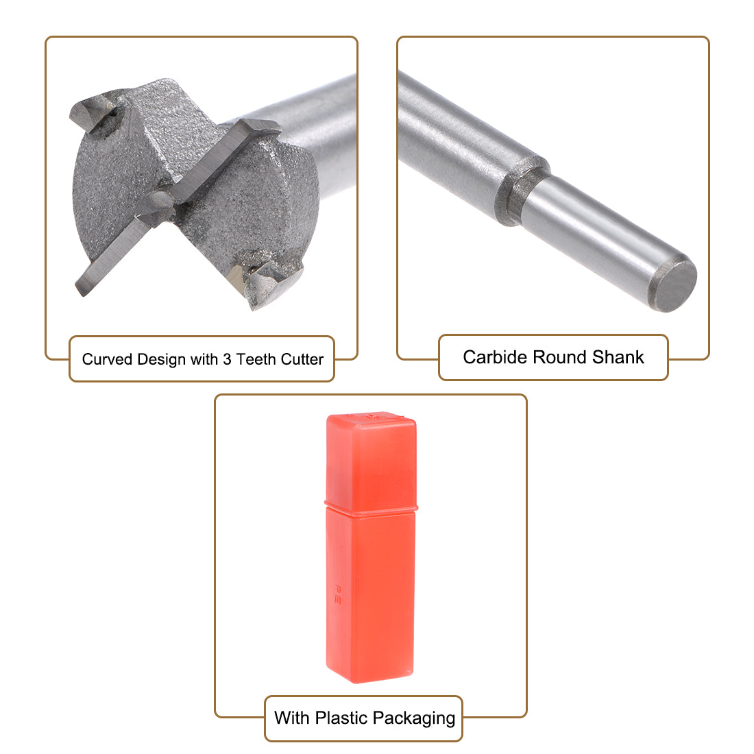 Harfington Forstner Wood Boring Drill Bits 19mm Dia. Hole Saw Carbide Tip Round Shank Cutting for Hinge Plywood MDF CNC Tool