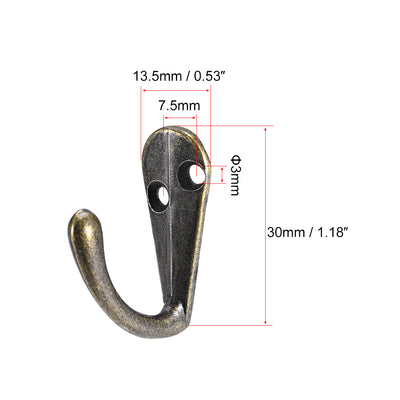 Harfington 16Pcs Wall Mounted Hook Robe Hooks Retro Style Single Clothes Hanger, Zinc Alloy, Bronze Tone