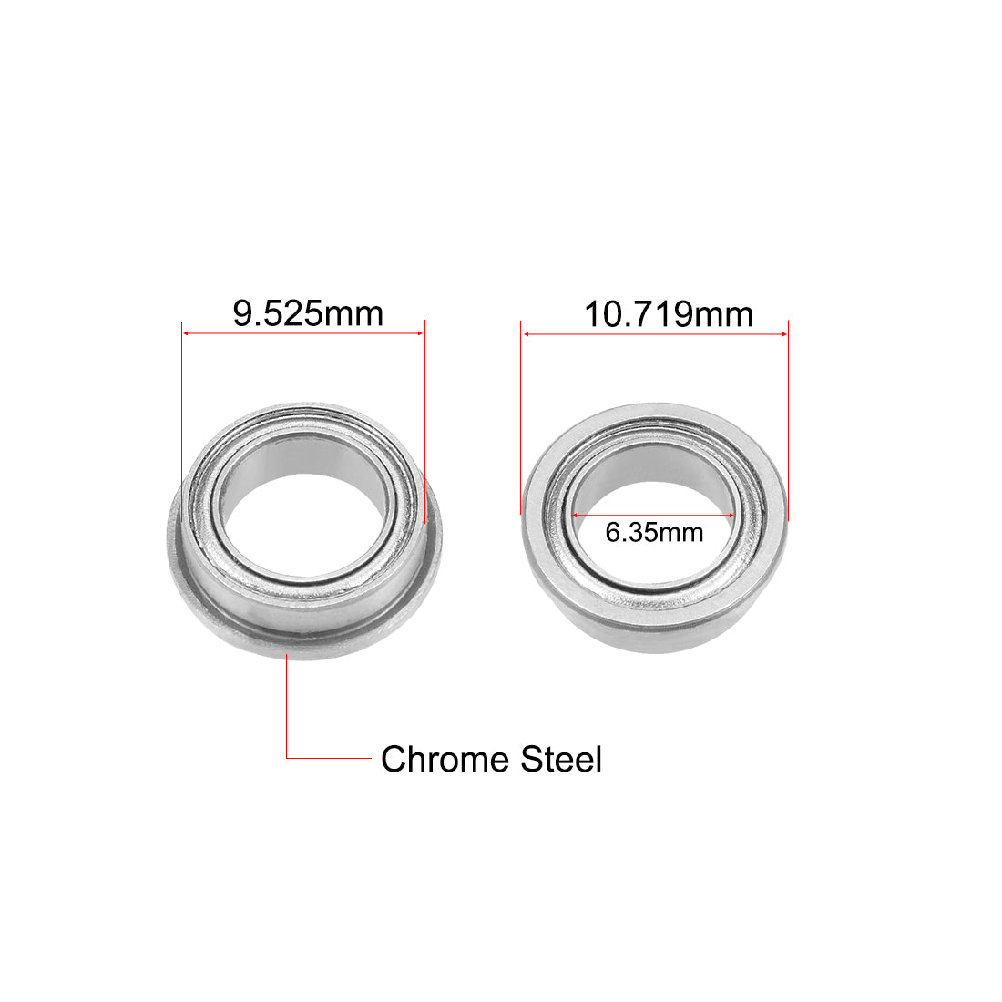 Harfington FR168ZZ Flange Ball Bearing 1/4"x3/8"x1/8" Double Shielded Chrome Bearings 2pcs