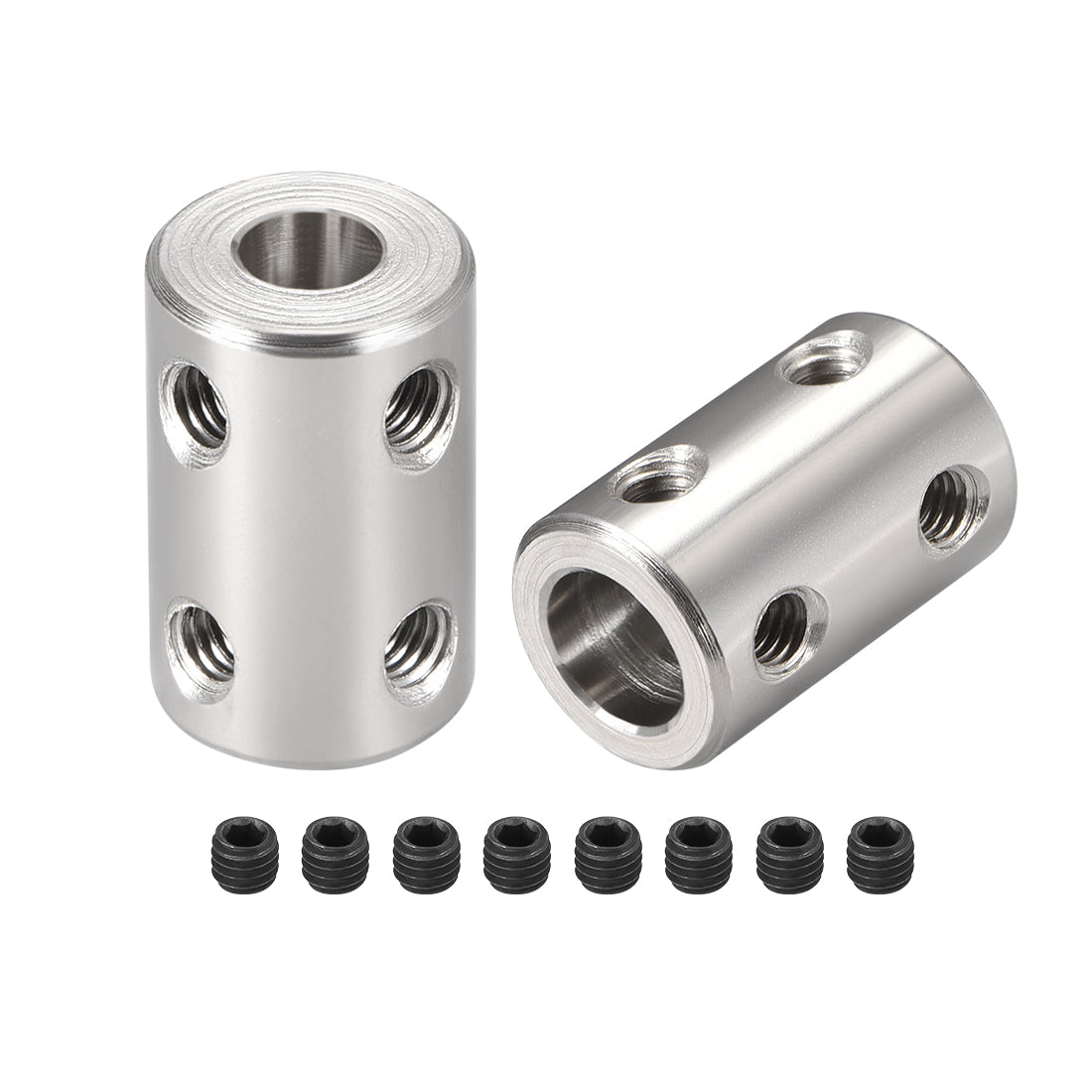 Harfington Shaft Coupling 6mm to 8mm Bore L22xD14 Robot Motor Wheel Rigid Coupler Connector Silver Tone 2 Pcs