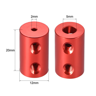 Harfington Shaft Coupling 2mm to 5mm Bore L20xD12 Robot Motor Wheel Rigid Coupler Connector Red 2 Pcs