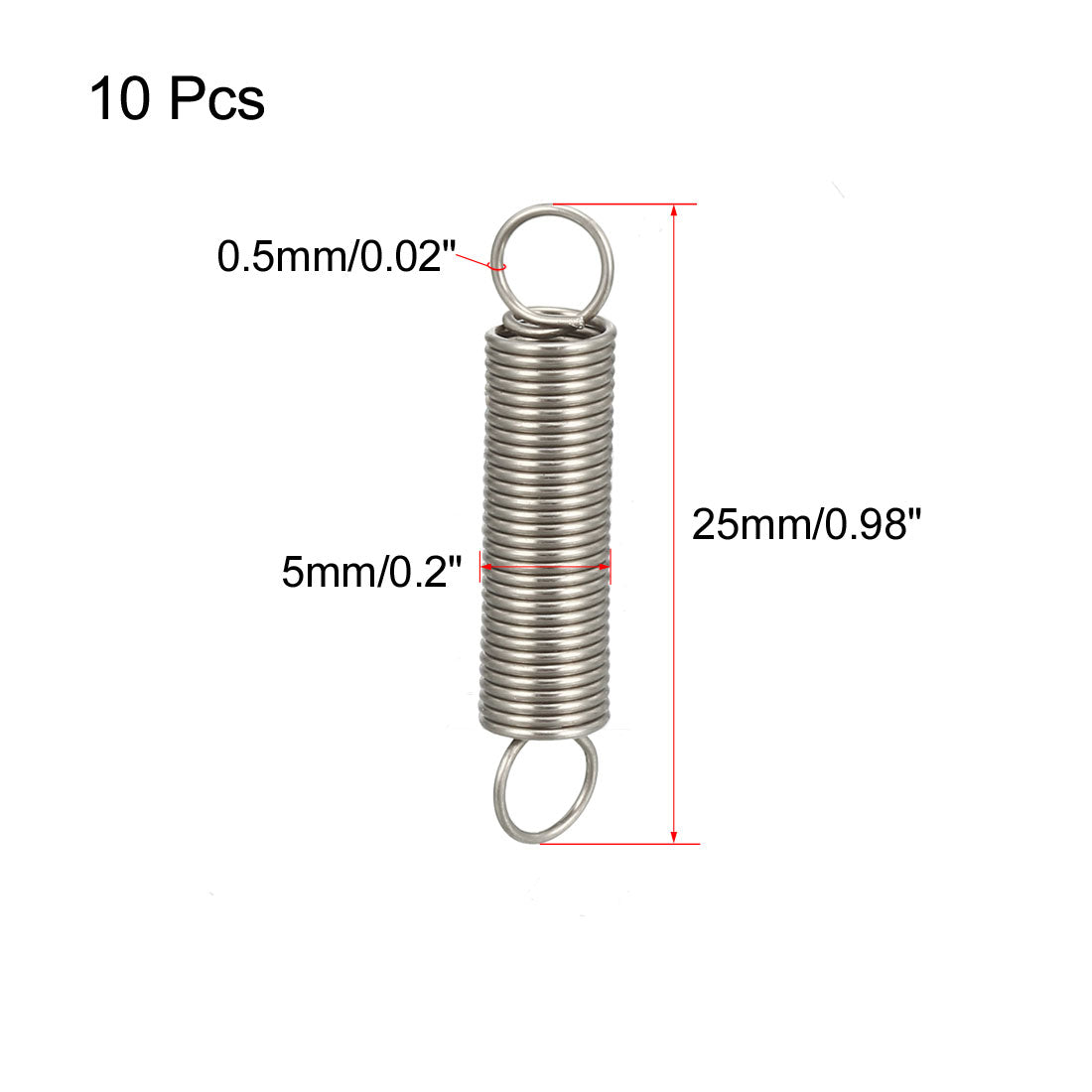 Harfington Extended Compressed Spring Wire Diameter 0.02" , OD 0.2" , Free Length 0.98" Stainless Steel Small Dual Hook Tension Spring 10pcs