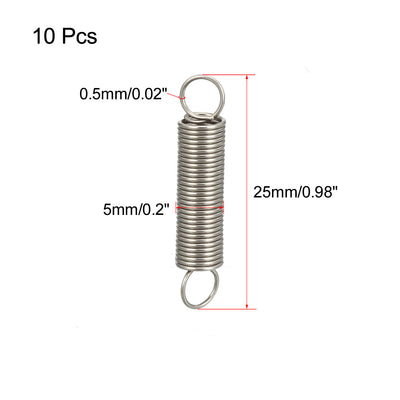 Harfington Extended Compressed Spring Wire Diameter 0.02" , OD 0.2" , Free Length 0.98" Stainless Steel Small Dual Hook Tension Spring 10pcs