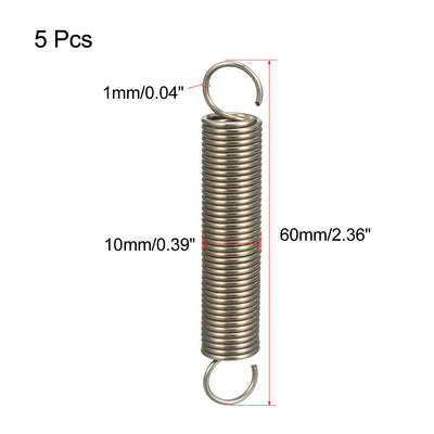 Harfington Extended Compressed Spring Wire Diameter 0.039" , OD 0.39" , Free Length 2.36" Stainless Steel Small Dual Hook Tension Spring 5pcs