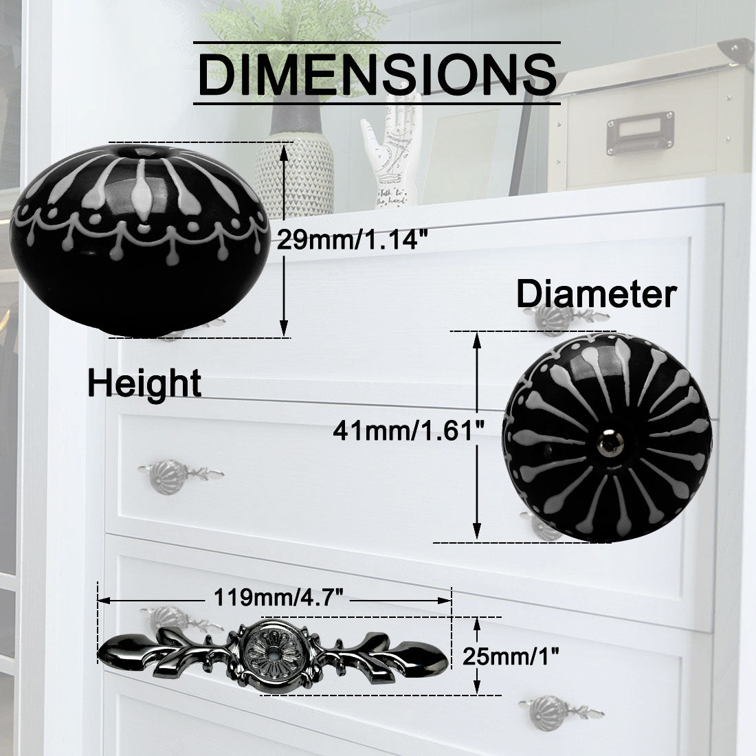 Harfington Ceramic Vintage Knob Drawer Pull Handles Cupboard Wardrobe 6pcs