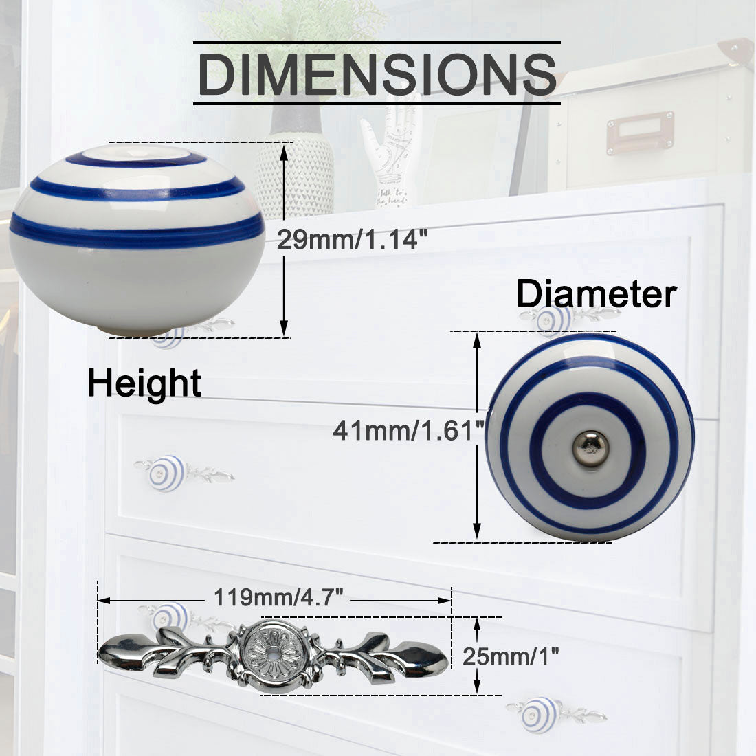 Harfington Ceramic Vintage Knob Drawer Pull Handles Cupboard Wardrobe 6pcs