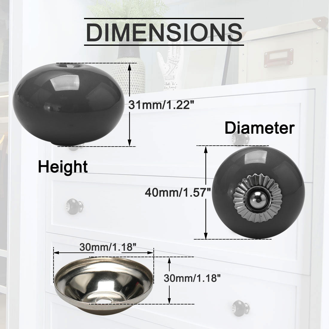 Harfington Ceramic Vintage Knob Drawer Round Handle Cupboard Wardrobe Dresser 6pcs