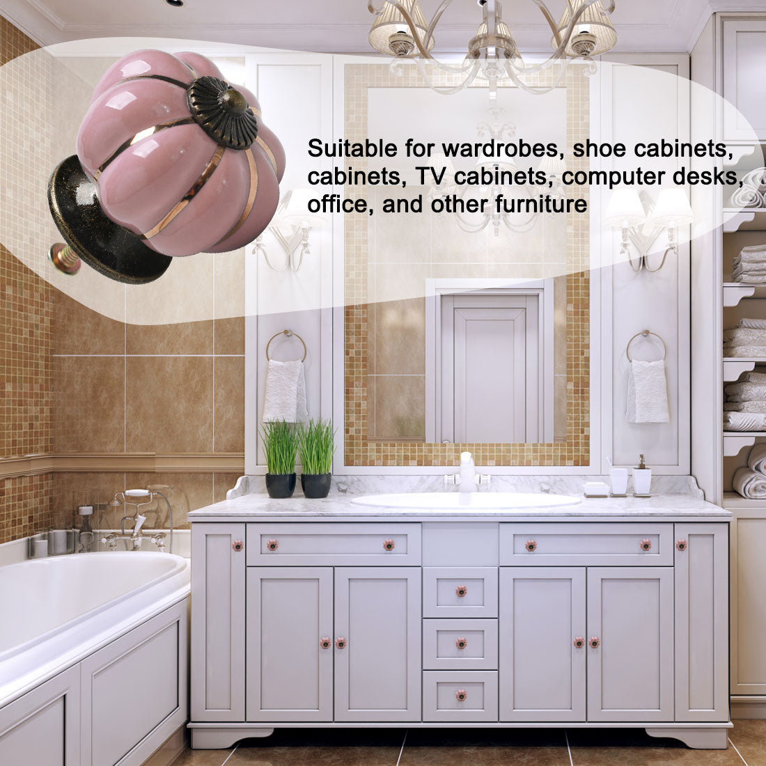 Harfington Ceramic Vintage Knob Dresser Pumpkin Pull Handle Cupboard Wardrobe 8pcs