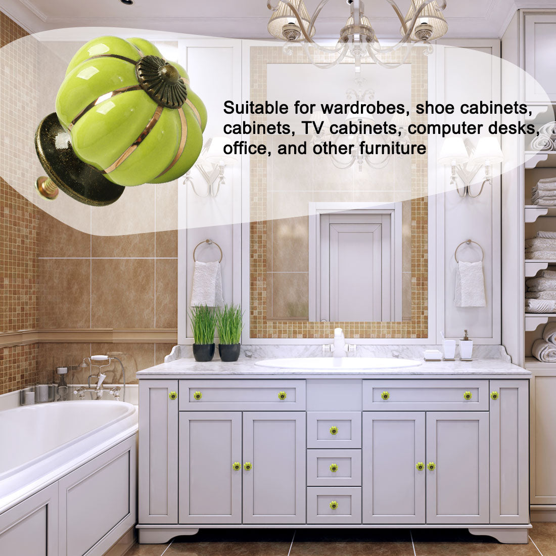 Harfington Ceramic Vintage Knob Drawer Dresser Pumpkin Handle Wardrobe Cupboard 4pcs