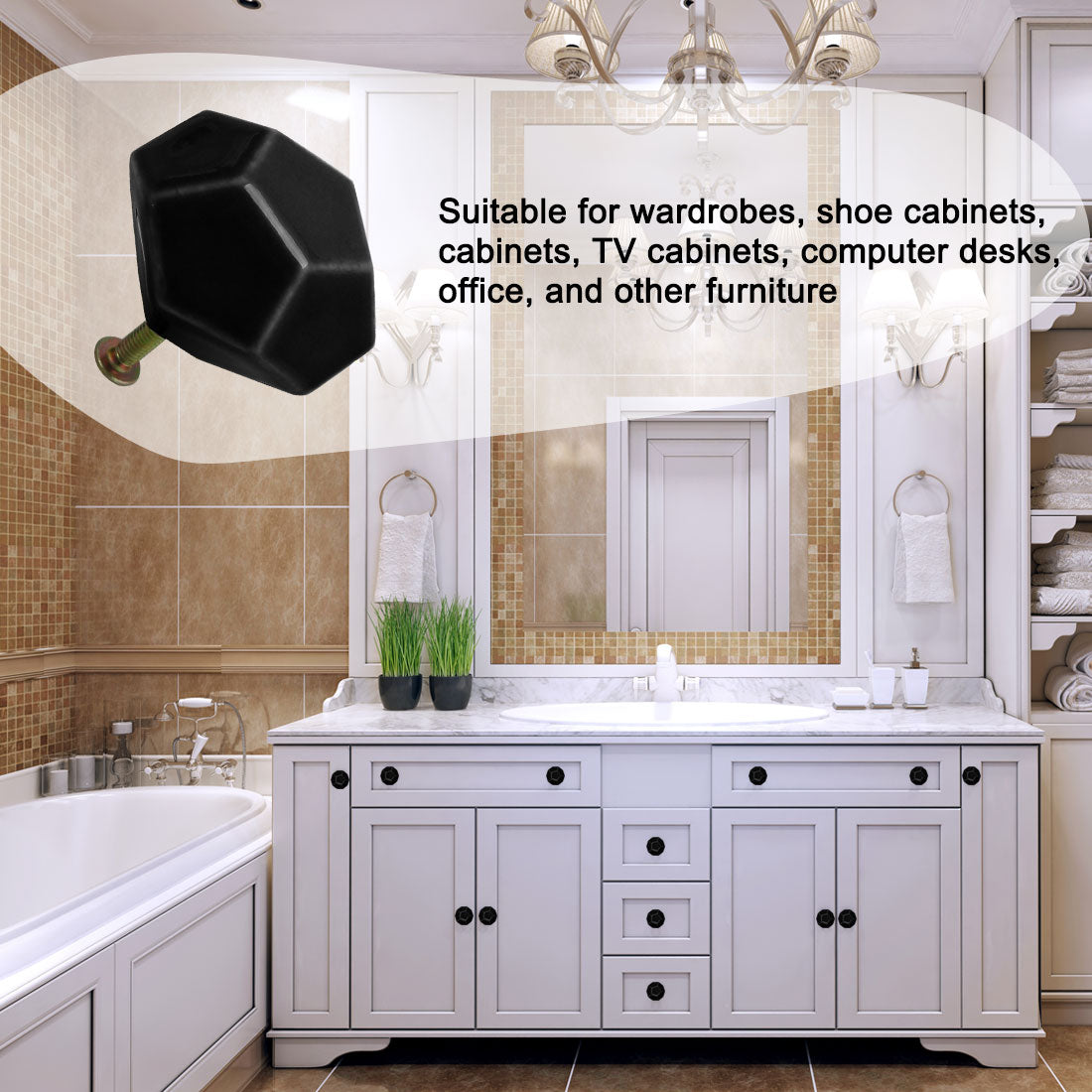 Harfington Ceramic Vintage Knob Geometry Drawer Pull Handle Cupboard Wardrobe 4pcs