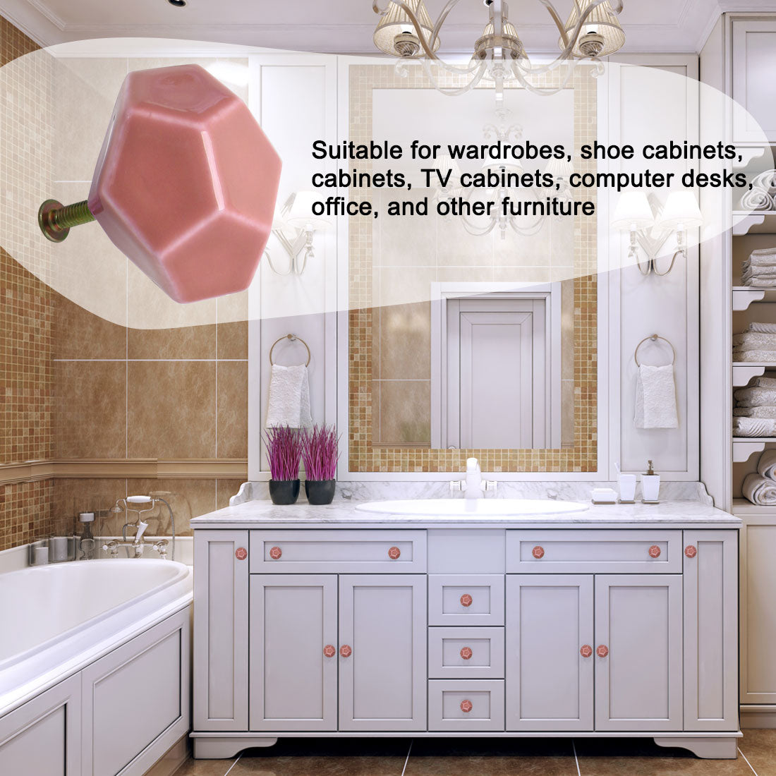 Harfington Ceramic Vintage Knob Geometry Drawer Pull Handle Cupboard Wardrobe 4pcs