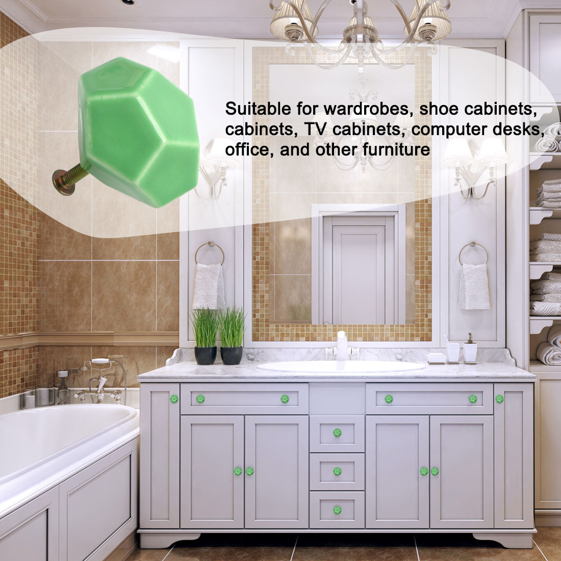 Harfington Ceramic Vintage Knob Geometry Drawer Pull Handle Cupboard Wardrobe 4pcs