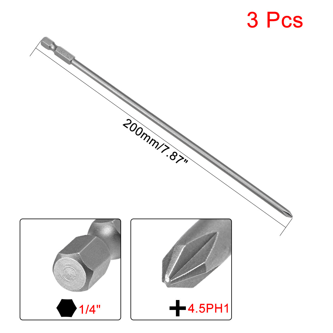 Harfington 3Pcs 1/4Inch Hex Shank 200mm Length Phillips 4.5PH1 Magnetic S2 Screwdriver Bits
