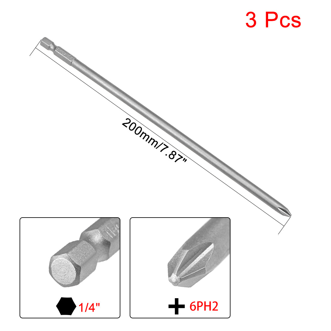 Harfington 3Pcs 1/4-Inch Hex Shank 200mm Length Phillips 6PH2 Magnetic S2 Screwdriver Bits