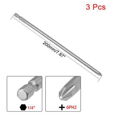 Harfington 3Pcs 1/4-Inch Hex Shank 200mm Length Phillips 6PH2 Magnetic S2 Screwdriver Bits