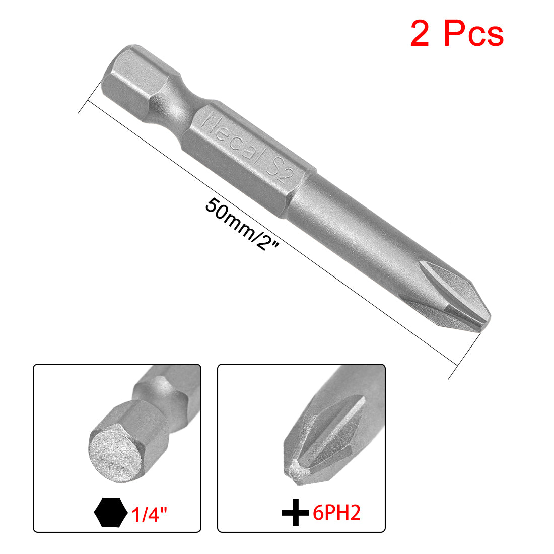 Harfington 2 Pcs 6mm PH2 Magnetic Phillips Screwdriver Bits, 1/4 Inch Hex Shank 2-inch Length S2 Power Tool