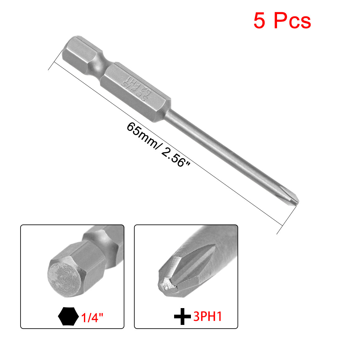 Harfington 5 Pcs Magnetic Phillips Screwdriver Bits, Hex Shank S2 Power Tools