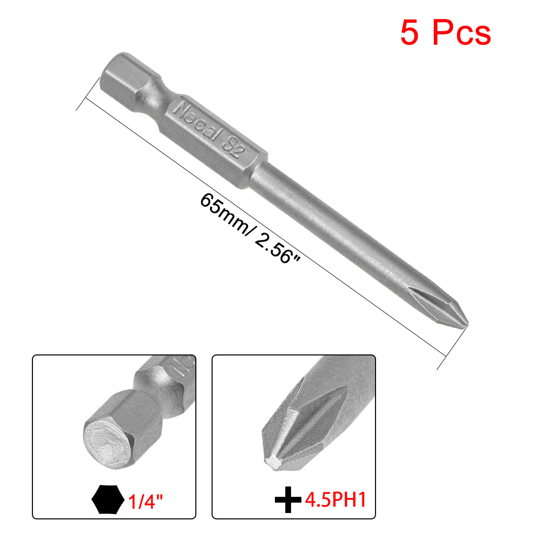 Harfington 5 Pcs Magnetic Phillips Screwdriver Bits, Hex Shank S2 Power Tools