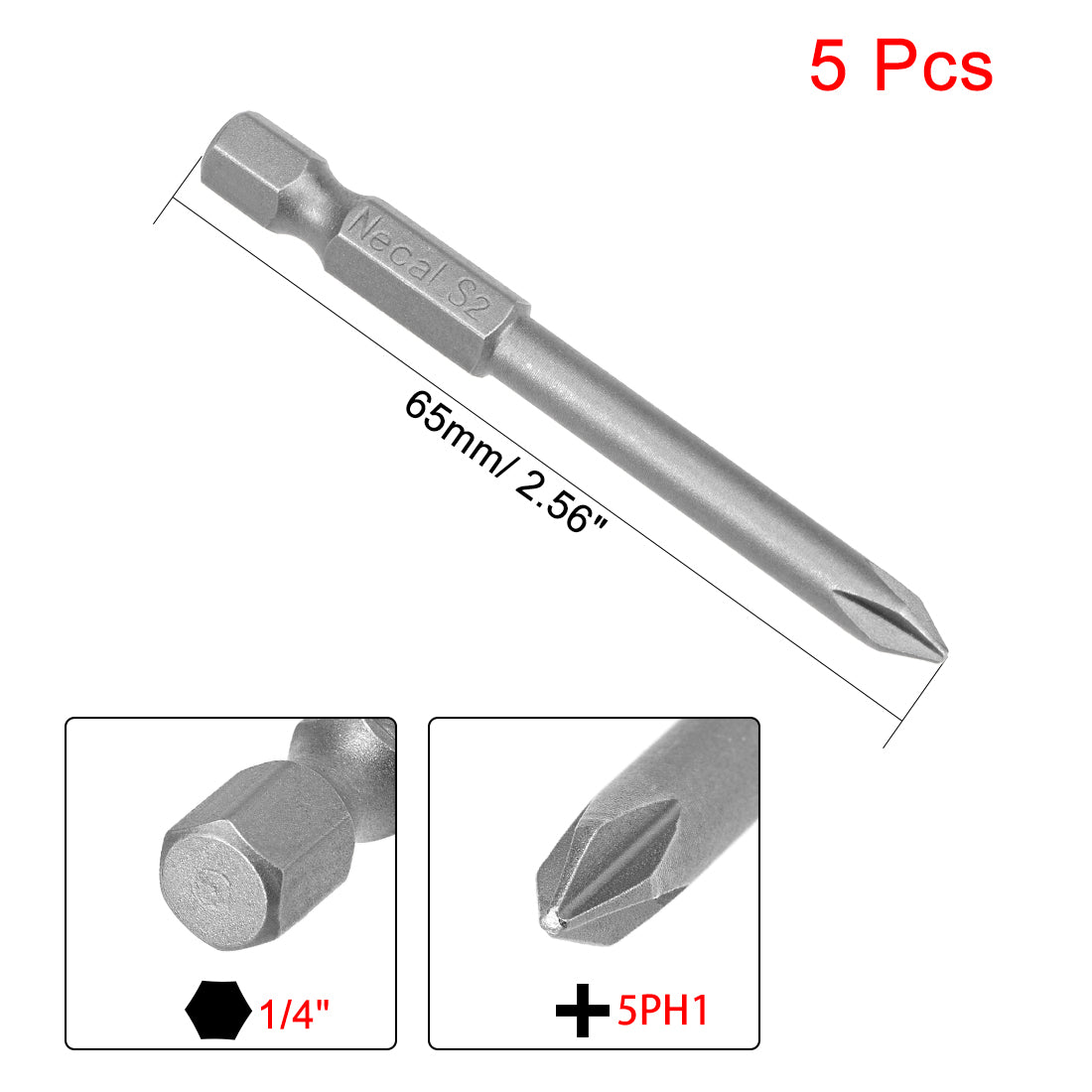 Harfington 5 Pcs Magnetic Phillips Screwdriver Bits, Hex Shank S2 Power Tools