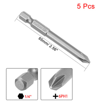 Harfington 5 Pcs Magnetic Phillips Screwdriver Bits, Hex Shank S2 Power Tools