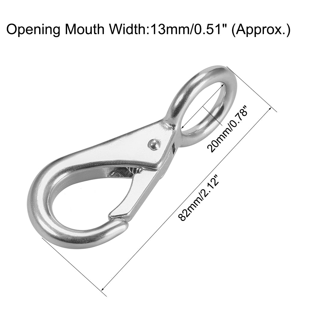 Harfington Fixed Eye Hook,304 Stainless Steel 2# Carabiner Lock Boat Clip Hook 82mm Length Silver Tone 2 Pcs