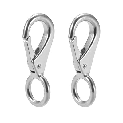 Harfington Fixed Eye Hook,304 Stainless Steel 2# Carabiner Lock Boat Clip Hook 82mm Length Silver Tone 2 Pcs