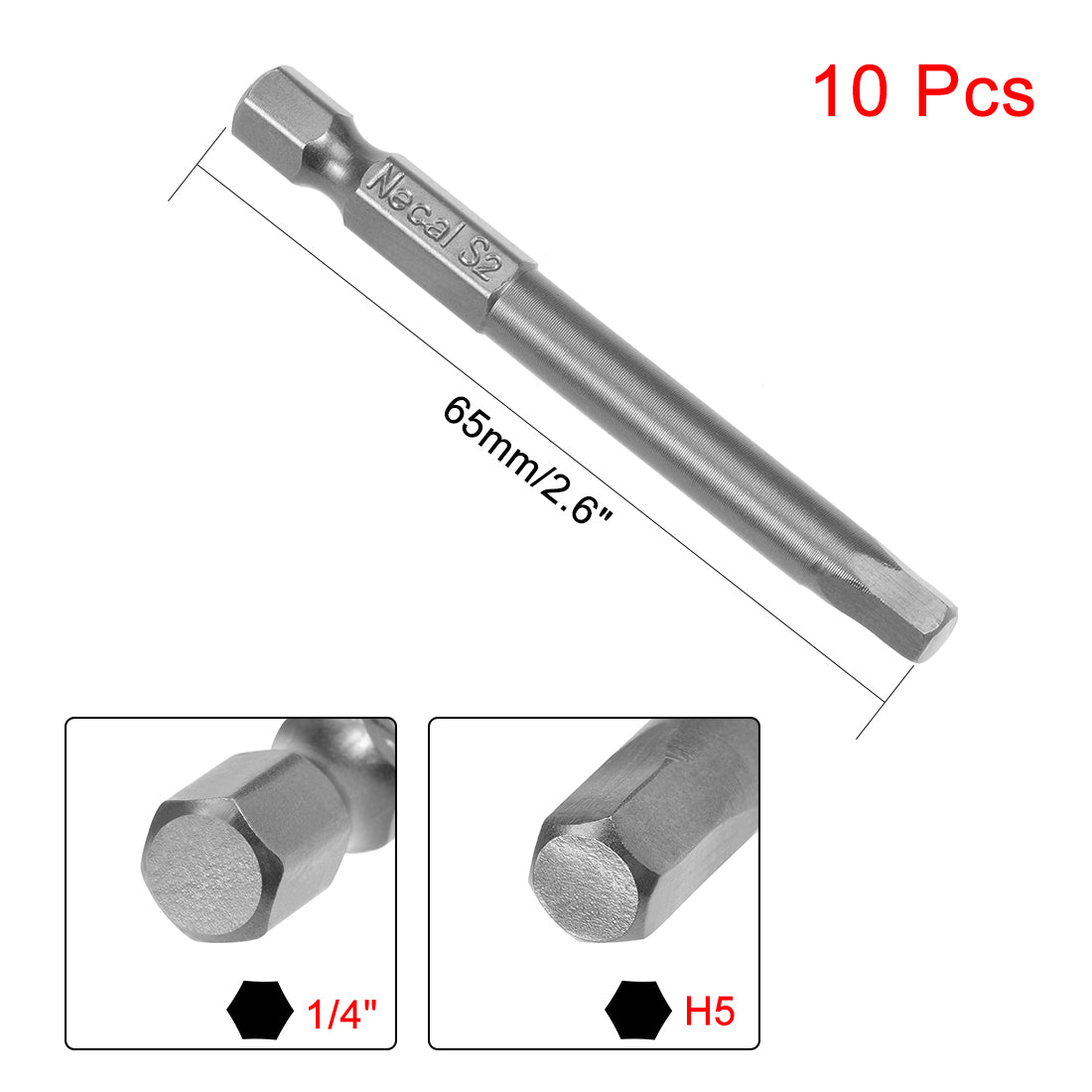Harfington 10Pcs 1/4" Hex Shank 65mm Length Magnetic Hex Head H5 Screwdriver Bits S2 Alloy Steel