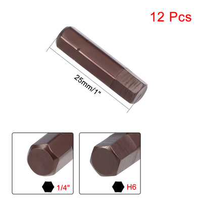Harfington 12 Pcs 1/4" Hex Shank 25mm Length Magnetic Hex Head H6 Screwdriver Bits S2 Alloy Steel