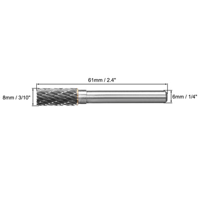 Harfington Tungsten Carbide YG8 Double Cut Rotary Burrs File 8mm Cylinder Shape 1/4" Shank