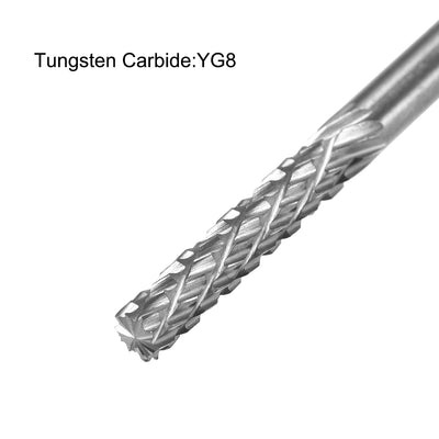 Harfington Tungsten Carbide YG8 Double Cut Rotary Burrs File 8mm Cylinder Shape 1/4" Shank