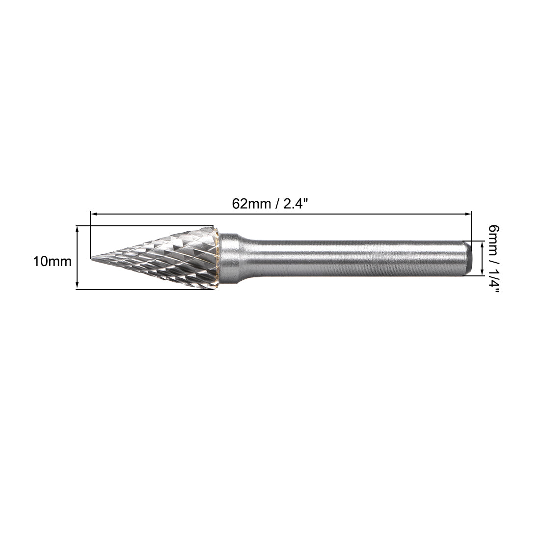 Harfington Tungsten Carbide Double Cut Rotary Burrs File Cone Shape 1/4" Shank 10mm Head